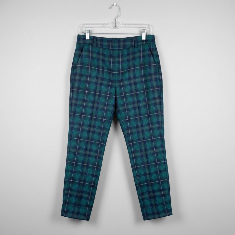 Talbots Hampshire Trouser Pants Petite Womens 2P Green/Blue Tartan Plaid‎ Wool